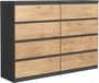 3xE living Commode 120 cm, 8 Lades, Antraciet en Lancelot Eiken, 120 x 39 x 101 cm