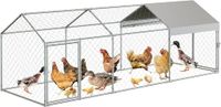 Zstar Grote kippenhok, 304 x 100 x 100 cm, verzinkt staal, dak, gevogeltehok met zonnedak en deur, hok voor kleine dieren, vrijloopren voor kippen, konijnen en eenden in de achtertuin, zilver