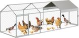 Zstar Grote kippenhok, 304 x 100 x 100 cm, verzinkt staal, dak, gevogeltehok met zonnedak en deur, hok voor kleine dieren, vrijloopren voor kippen, konijnen en eenden in de achtertuin, zilver