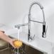 Robinet de cuisine mitigeur avec douchette 360° robinet d'évier à arc 2 modes de pulvérisation chaud et froid