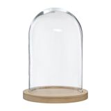 Atmosphera Home decoratie glazen stolp op houten plateau - glas/lichtbruin - D15 x H24 cm - Woonaccessoires