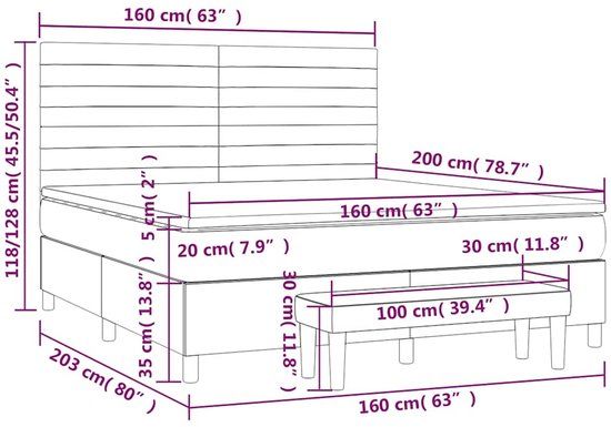 vidaXL Boxspring met matras stof zwart 160x200 cm