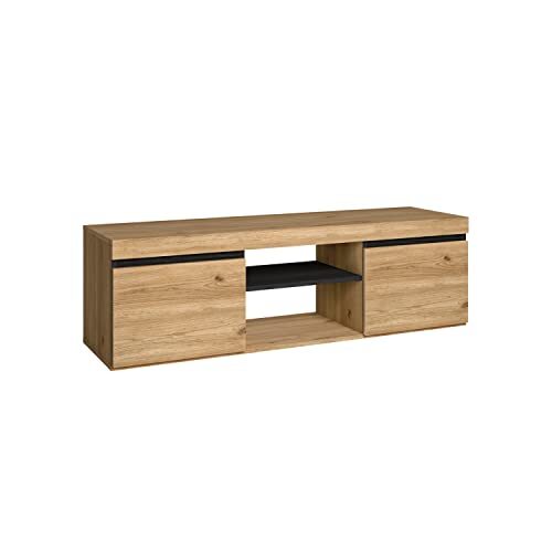 Skraut Home - Modulaire tv-kast voor woonkamer - 41 x 140 x 40 cm - geschikt voor 32/40/50/55/60" tv - Scandinavische stijl - Leis-model - grote kledingkast - eiken/zwarte afwerking