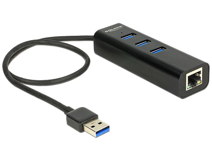 DeLOCK 62653 - USB 3.0 Hub - 4x USB-A - 1x RJ45 - Zwart