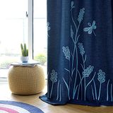 Melodieux Tarwe borduurwerk linnen getextureerd gordijn voor woonkamer slaapkamer, rustieke boerderijstijl vlas gordijn doorvoertule, blauwe tarwe/marine, 132 bij 213 cm (1 paneel)