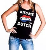 Bellatio Decorations Shoppartners Bv Kiss me I am Dutch tanktop / mouwloos shirt zwart dames - feest shirts dames - Holland kleding S