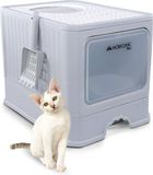 Mobiclinic CatBox - Gesloten kattenbak met borstel - Incl. Kattenbakschep, Grit Opvanger & Geurneutralisator - Geschikt voor Alle Katten - Onderdak - 51 x 38 x 37,5 cm - Grijs/Wit