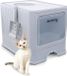 Mobiclinic CatBox - Gesloten kattenbak met borstel - Incl. Kattenbakschep, Grit Opvanger & Geurneutralisator - Geschikt voor Alle Katten - Onderdak - 51 x 38 x 37,5 cm - Grijs/Wit