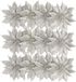 Gerimport Kerstboomversiering Bloemen - 12x stuks - 9 cm - zilver glitter - op clip