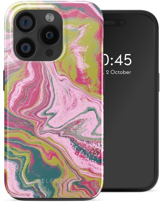 Selencia Hoesje - Geschikt voor Apple iPhone 15 Pro - Backcover geschikt voor MagSafe - Marble Pink