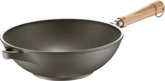 Berndes Wok - Bonanza - Essenhouten Steel - 28 cm - Grijs