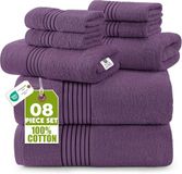 Utopia Handdoeken, 8-delige premium handdoekenset, 2 badhanddoeken, 2 handdoeken en 4 washandjes, 100% ringgesponnen katoen, zeer absorberend, voor badkamer, sporten en hotel (pruimkleur)