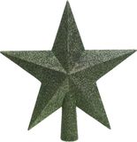 Decoris kerstboom piek - ster vorm - donkergroen - glitter - 19 cm - kunststof