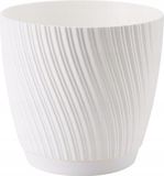Form Plastic Plantenpot/bloempot Waves - kunststof - ivoor wit - D23 x H21 cm - met opvang schotel - rond