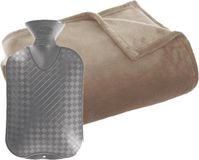 Atmosphera Fleece deken/plaid beige 125 x 150 cm et une bouillotte 2 litres