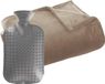 Atmosphera Fleece deken/plaid beige 125 x 150 cm et une bouillotte 2 litres