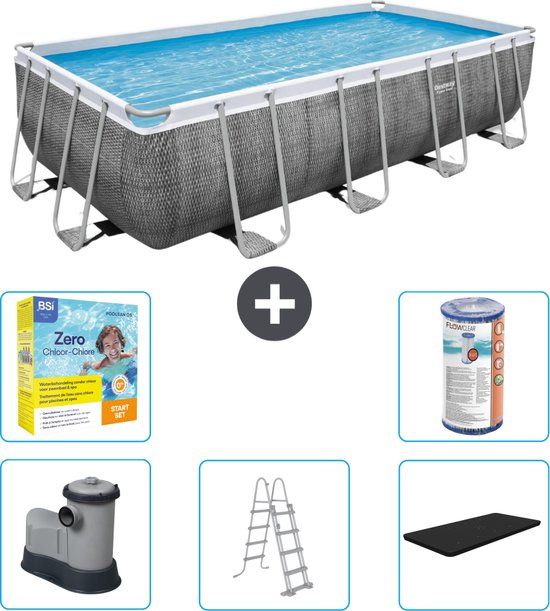 Bestway Power Steel Rechthoekig Zwembad - Rattanprint - 549x274x122cm - Incl. Pomp, Ladder & Accessoires
