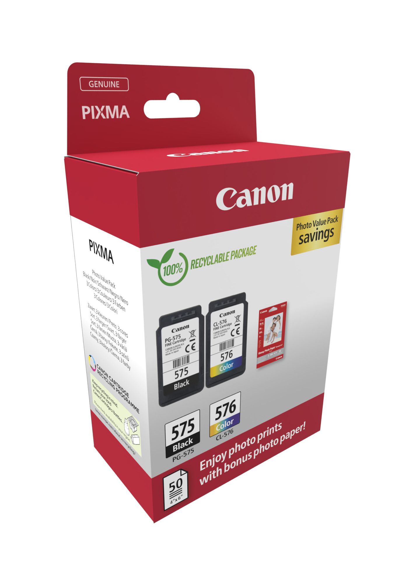Canon PG-575 + CL-576 Value Pack Ink Cartridges - Black & Color - 2 Pack