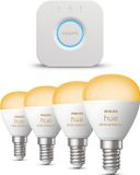 Philips Hue Starterspakket - E14 - met 4 Kogellampen - Warm tot Koelwit Licht - Incl. 1 Hue Bridge - Hue White Ambiance
