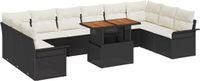 vidaXL Tuinbank Set 11-delig Zwart en Crème Polyrattan