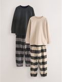 Next - Jongens - Set van 2 geweven geruite pyjama's met lange mouwen - Zwart
