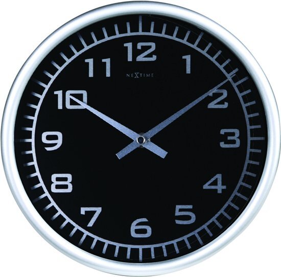 NeXtime Blacky - Klok - Rond - Aluminium/Glas - Ã˜25 cm - Zwart