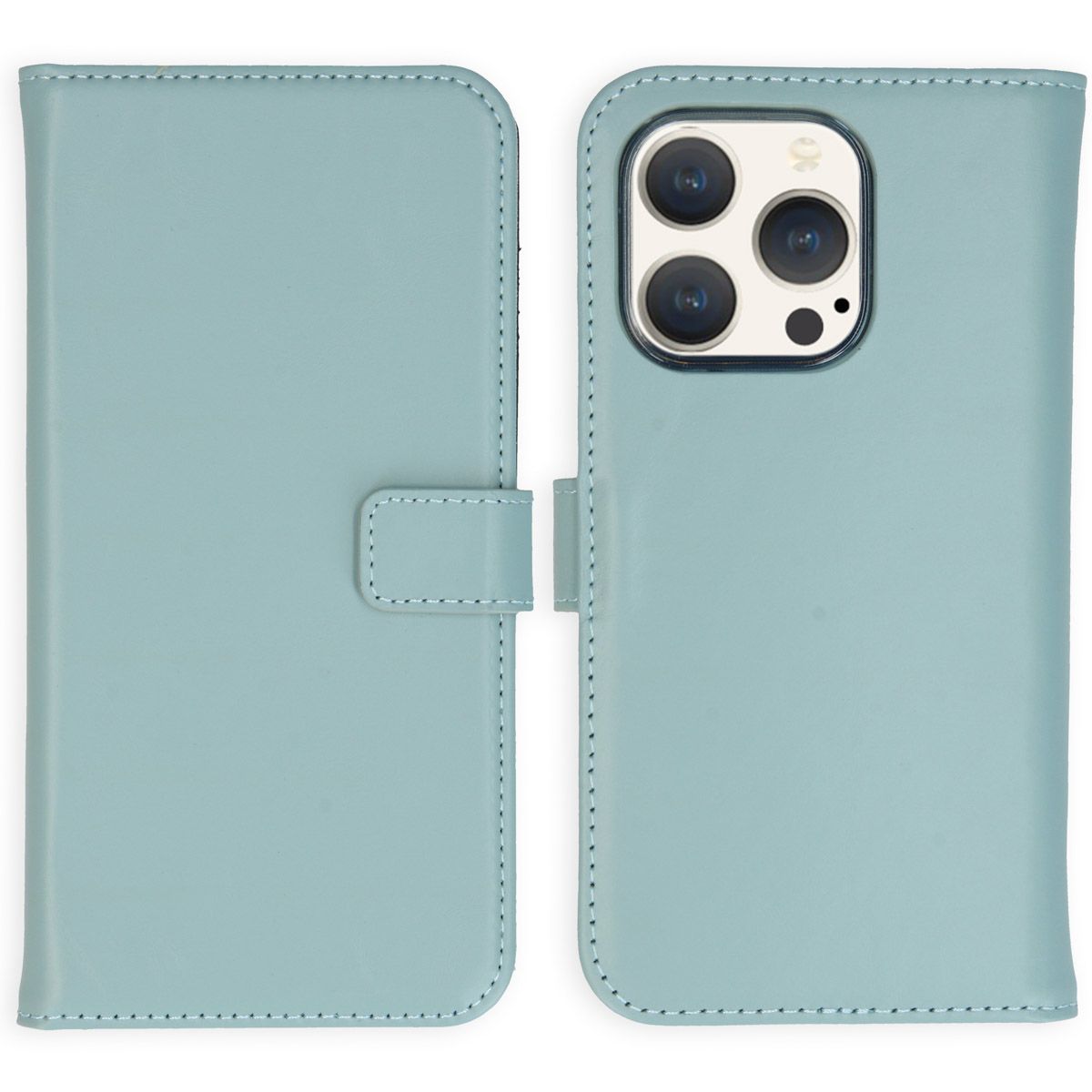 Selencia Echt Lederen Bookcase iPhone 15 Pro - Air Blue - Flip Case with Card Holder