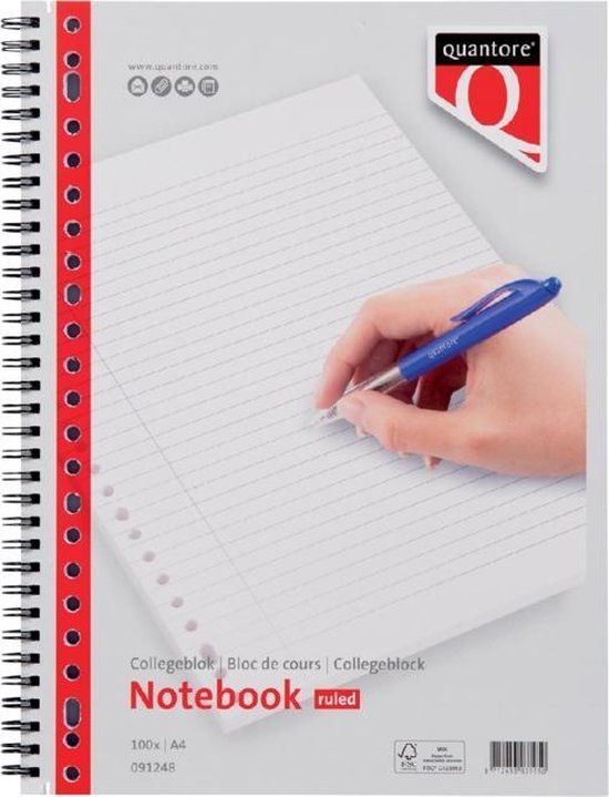 Quantore Collegeblok A4 Lijn 23-rings 100 Pagina's Wit