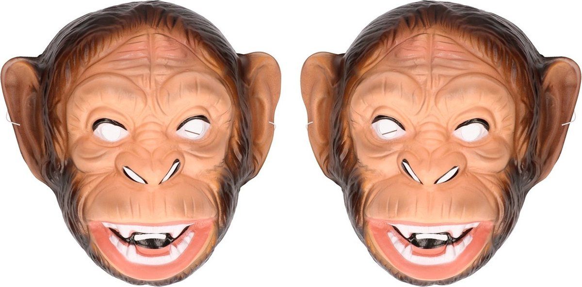 Funny Fashion Set van 2x stuks plastic apen/aap/chimpansee dieren verkleed masker voor volwassenen