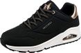 Skechers Uno Shimmer Away Sneaker voor dames, zwarte Durabuck, roségouden Dura-lederen afwerking, 39.5 EU