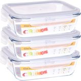 B-home 3x vershoudbakje/lunchbox - luchtdicht - met clips - glas - 21 x 16 cm - 1040 ml
