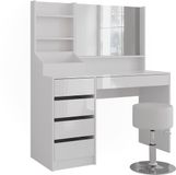 Vicco Kaptafel Sherry Blanc/Blanc Laqué 119.8 cm avec miroir et tabouret