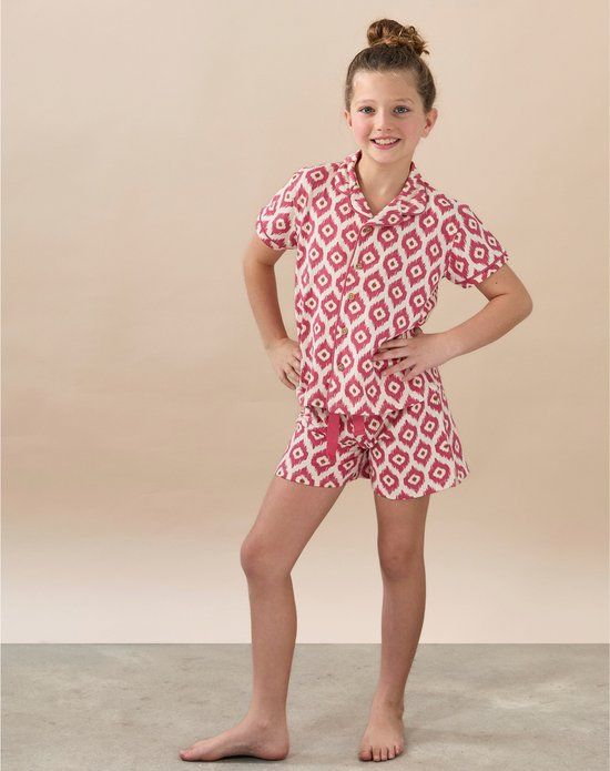 Little Label meisjespyjama JULIE donkerroze ikat korte mouw 110/116