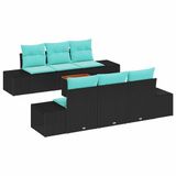 vidaXL Tuinbank - Set - 7-delig - Zwart - Polyrattan