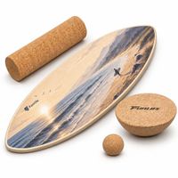 FunLife OCEAN BREEZE Balance Board set met kurkrol en 2 kurkopzetstukken – Balansbord van berkenhout voor core-, balans- en coördinatietraining