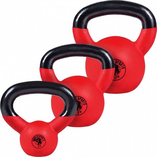Gorilla Sports Kettlebell Set - 4, 8 & 12 kg - Red