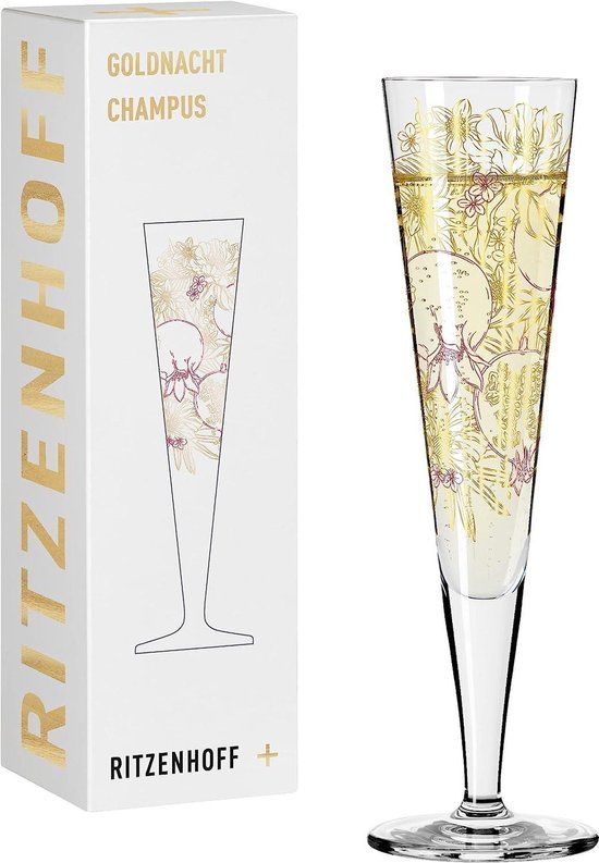 Ritzenhoff Goldnacht Champagne Glass - 200ml - Orchid Motif - Gold - Made in Germany