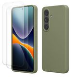 kwmobile hoes met 2x screenprotectors voor Samsung Galaxy S26 – screenprotector van gehard glas – draadloos opladen – grijsgroen
