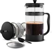 PromoHome® Cafetière à piston, 1 litre, verre borosilicaté résistant à la chaleur avec filtre en acier inoxydable, noir
