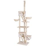 lionto XXL krabpaal voor katten met sisal & pluche, hoogte 230-250 cm, kattenboom met pluchen ballen incl. belletjes & hangmatten, tunnels & grotten, geschikt voor kleine & grote katten, beige/wit