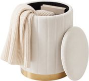 Merkloos Relaxdays Poef met opbergruimte - Ø 32 cm - fluweel - wit