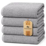 NatureMark Set van 4 douchehanddoeken – zachte en absorberende douchehanddoeken van 100% katoen, geschikt voor dagelijks gebruik – Zilvergrijs, 70x140 cm