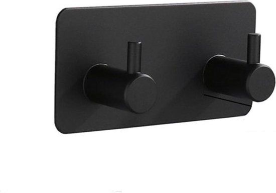 cheaplys Zwarte Handdoekhaak - RVS - Zelfklevend - Industrieel - 2 in 1 - 2 stuks