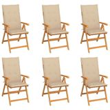 VidaXL Tuinstoel Terras Gecapitonneerde zitting Teak Beige 6 stuks