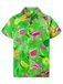 King Kameha Chemise Hawaïenne Chemise Hawaïenne Chemise Homme Manches Courtes Poche Avant Impression Hawaïenne Flamant Melon