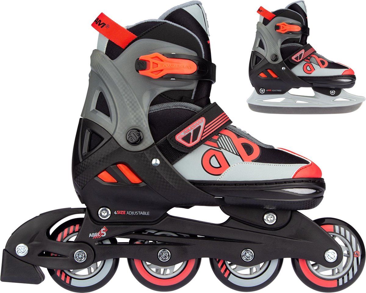 Nijdam Skates Combo Verstelbaar - Red Raider - Zwart/Rood/Grijs - 29-32