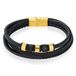 Mendes Leren Multi armband RVS kralen Zwart Goudkleurig-18.5cm