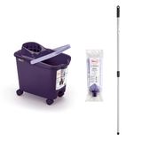 Mery Emmer met mop en steel, afdruipemmer met wieltjes, paars en paars, 14 l, zeer absorberende microvezelmop met universele schroefdraad, telescoopstang van kunststof gecoat staal, 80 x 140 cm