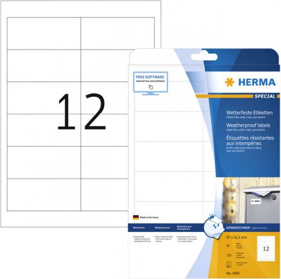 Herma Etiketten 4595 97x42.3mm Folie Wit 120 Stuks