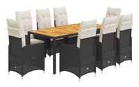 vidaXL 9-delige Bistroset met kussens poly rattan zwart